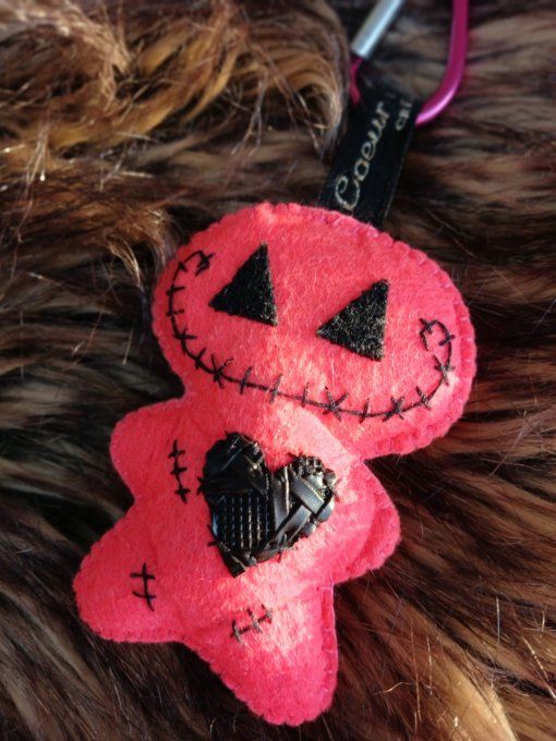 Porte-clef citrouille rose et noir